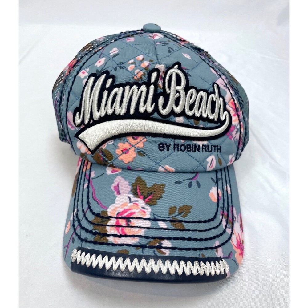 Miami Beach Robin Ruth Blue Floral‎ Hat Embroidery Snapback